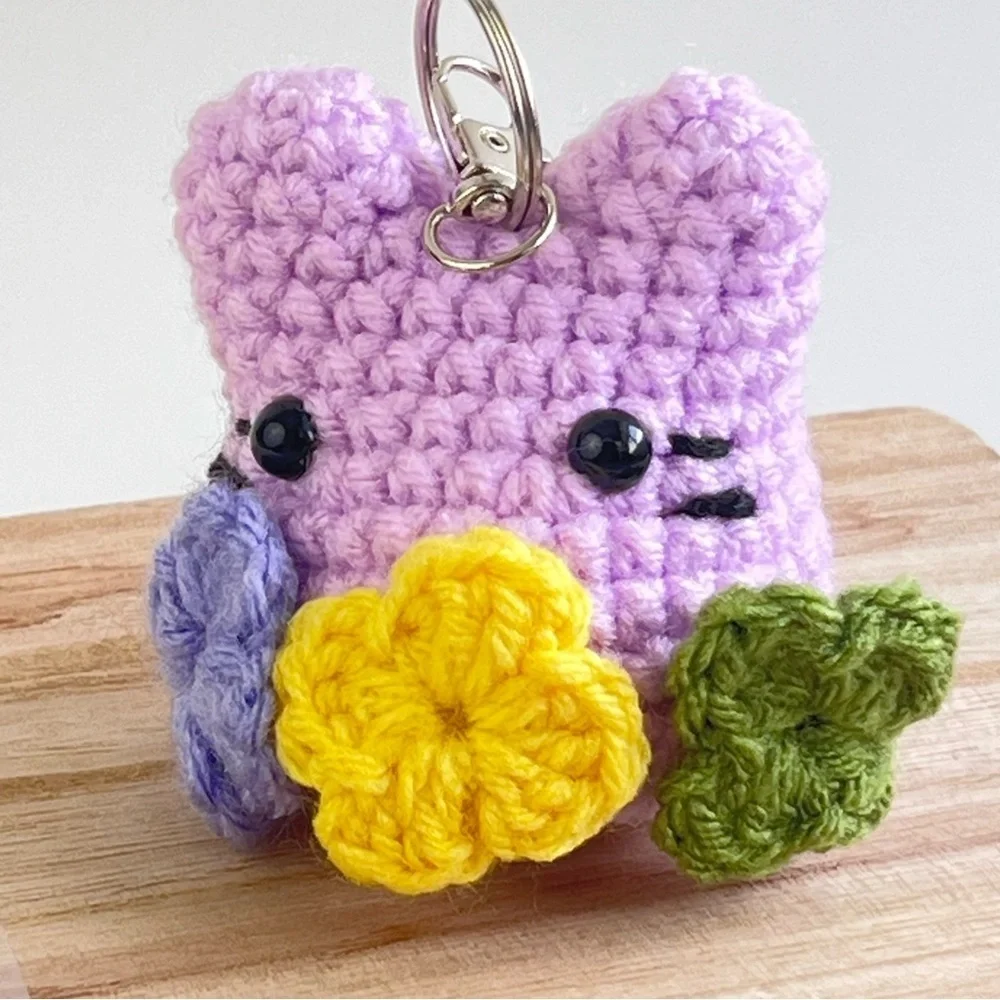 Handcrafted Floral Mini Cat Amigurumi Keychain
